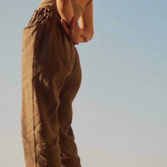 OZMA Utility Heavy Laundered Linen Pant Small in Carob / Tobacco - Picture 6 of 7